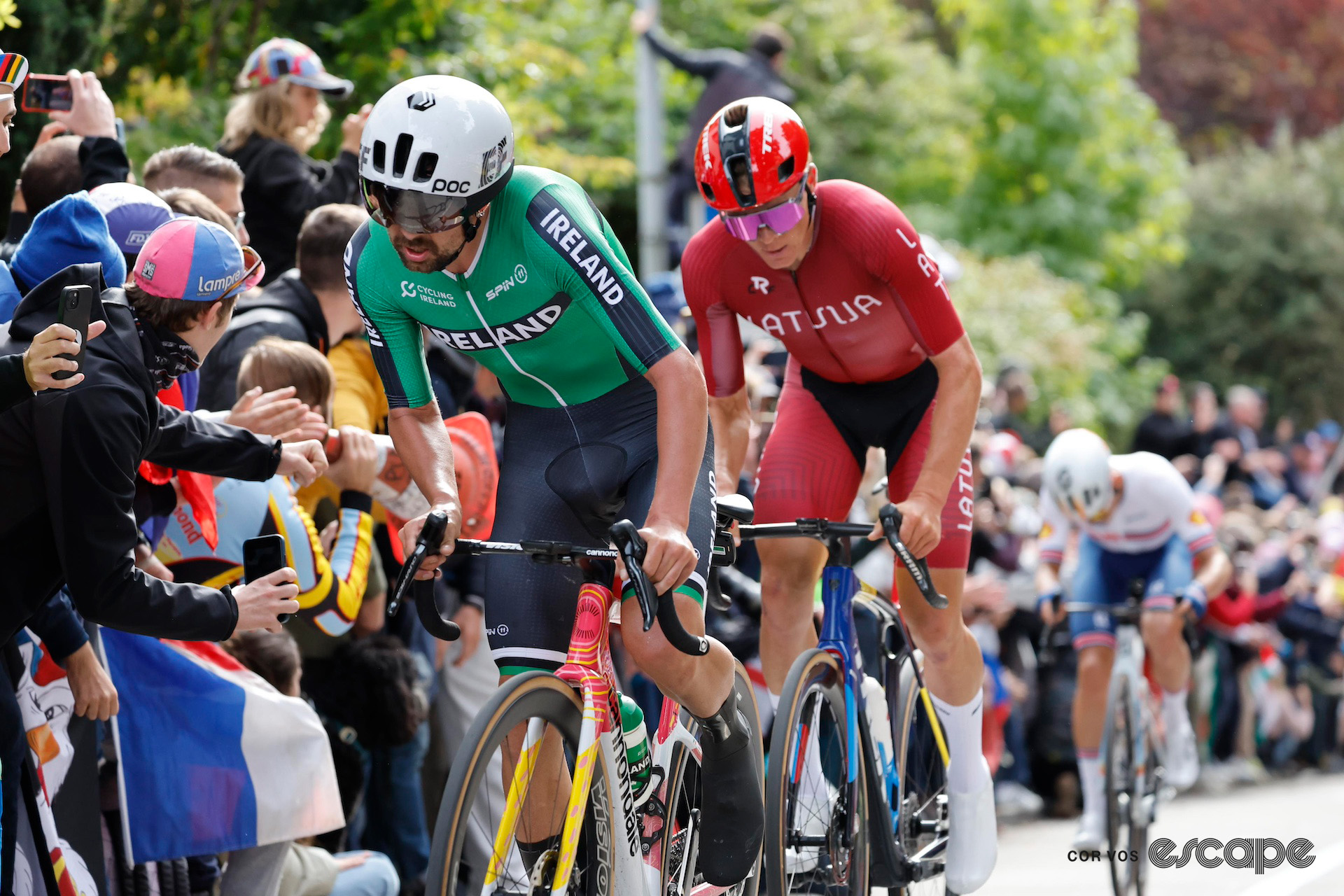 CORVOS_00037191-195 world champs healy skujins Ben Healy and Toms Skujiņš on the attack during the 2024 World Championship road race.